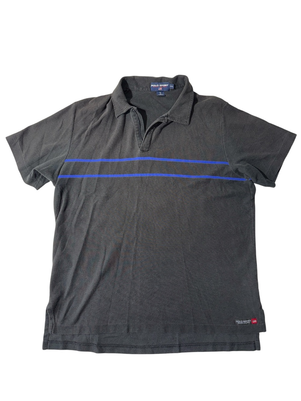 VINTAGE Polo Sport Ralph Lauren mens 2XL XXL black stripe zip up polo shirt EUC